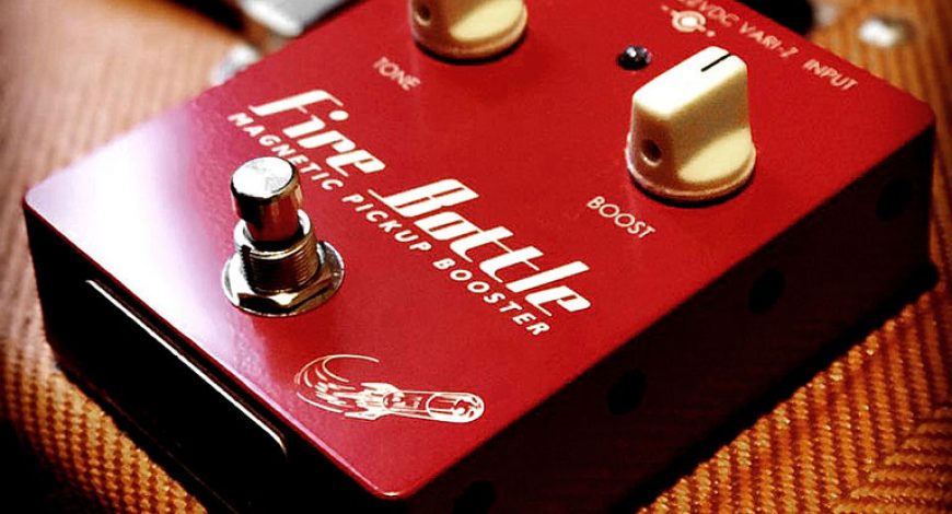 Fire Bottle Booster pedal on a guitar amplifier