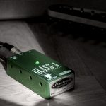 Effectrode Glass-A guitar buffer pedal with sunlight lighting it up