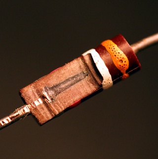 Carbon composition resistor partial section